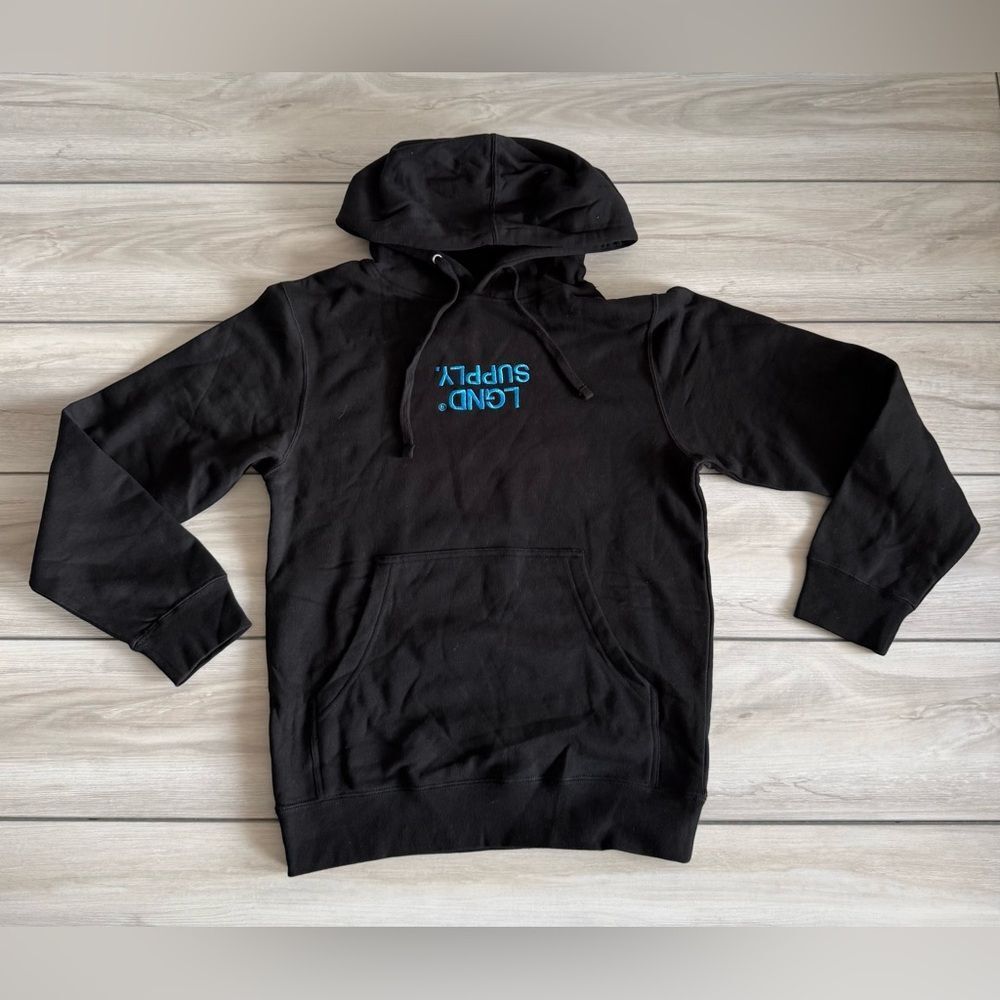 LGND Supply Co Blue Letter Upside Down Embroidered Hoodie Black XS NWT